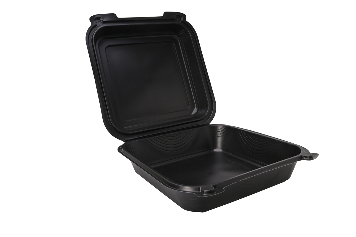 Disposable PP Lunch box with lid sealing black square one grid fast food box