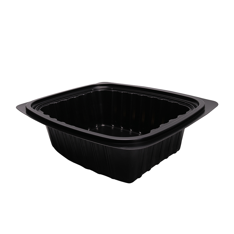 Caja de comida rápida cuadrada y negra con tapa BOPS