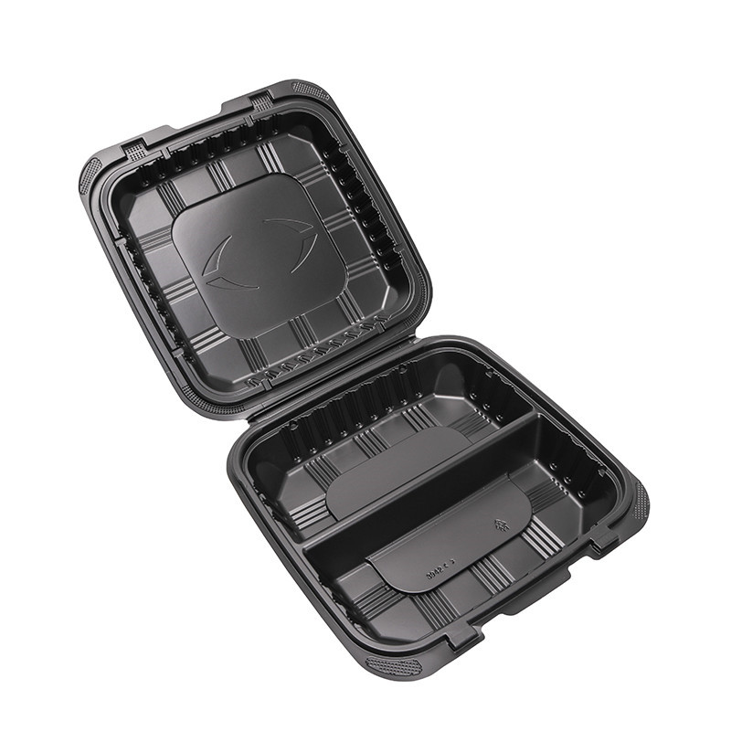 Caja de almuerzo sellada PP desechable caja de comida rápida cuadrada negra